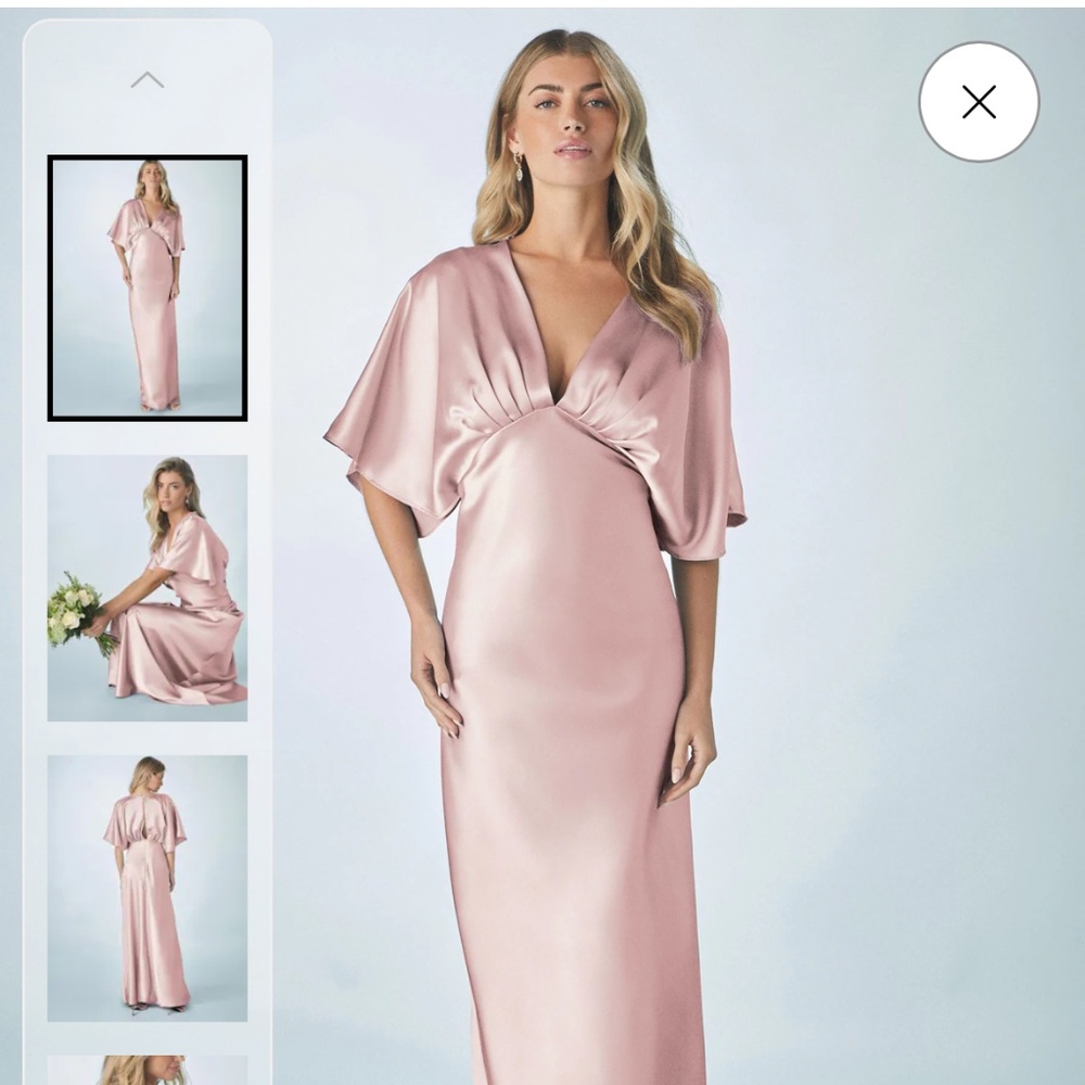 Dusky Pink Bridesmaid Satin Flutter Sleeve Maxi Dress